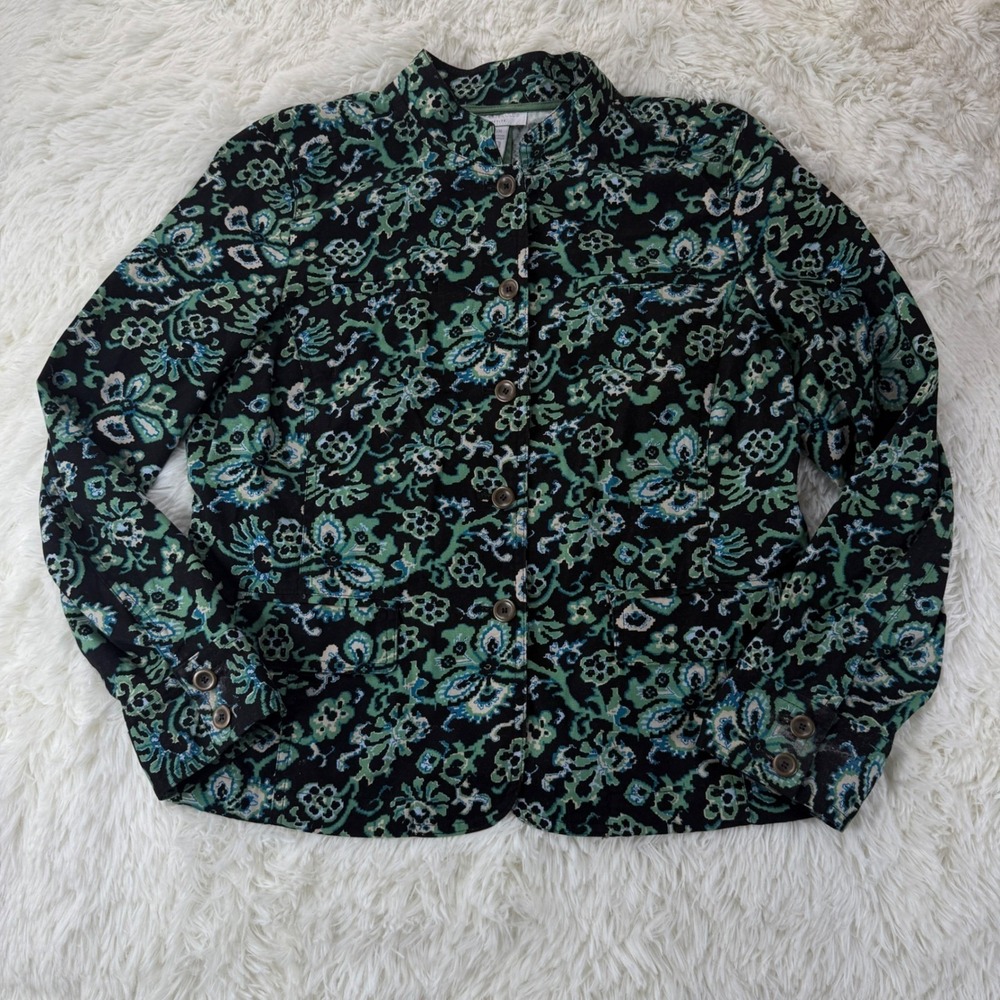 Charter Club Women's Petite Medium Floral Button Jacket Mandarin Career Layer
